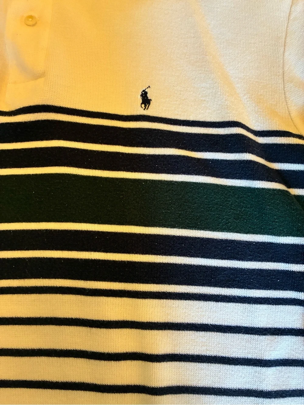 Polo by Ralph Lauren White Polo with Navy and Dark Green Stripes
